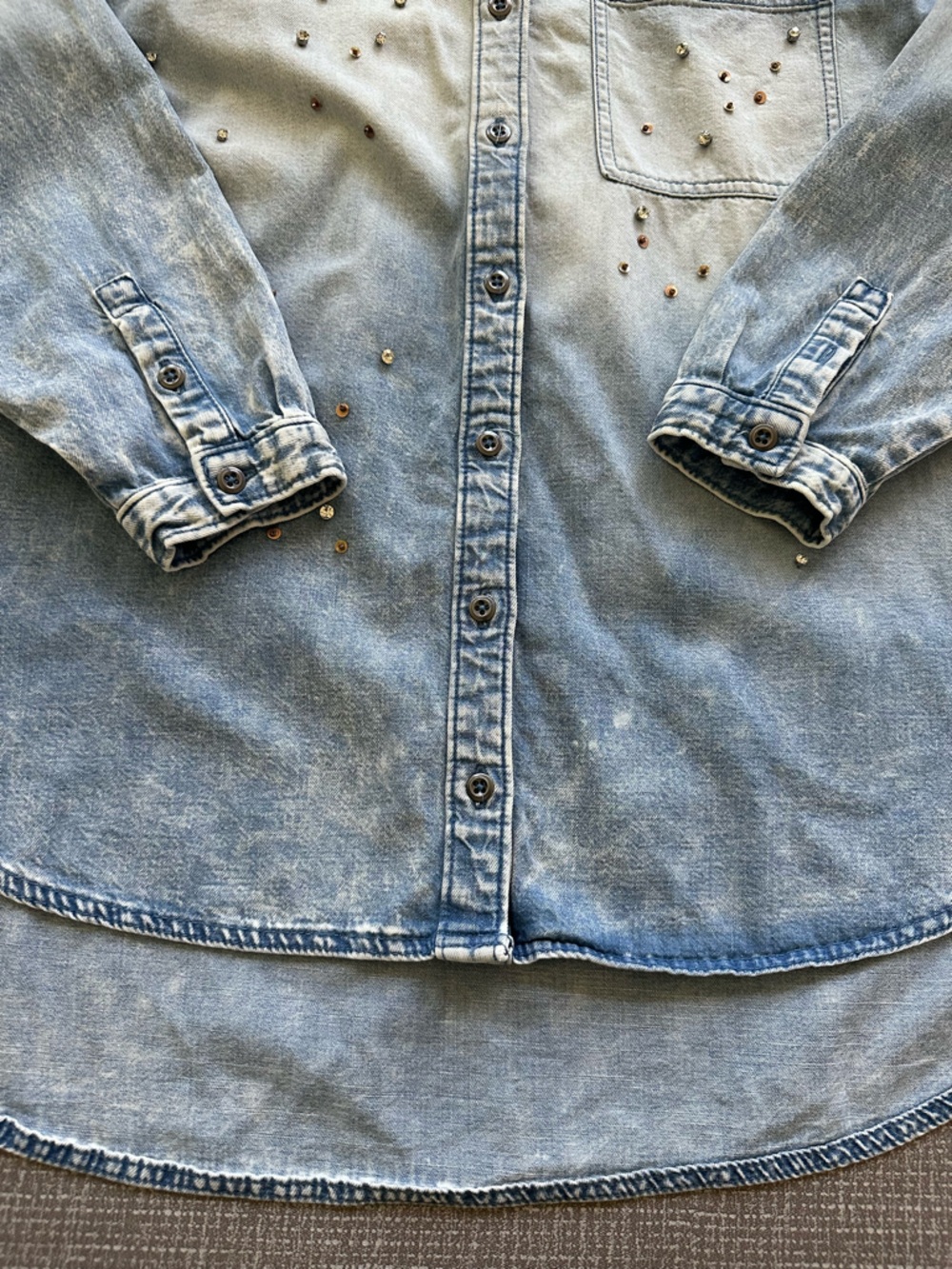 Anthropologie Pilcro Studded Denim Button Down Shirt S Blue Cotton Oversized - Picture 13 of 16